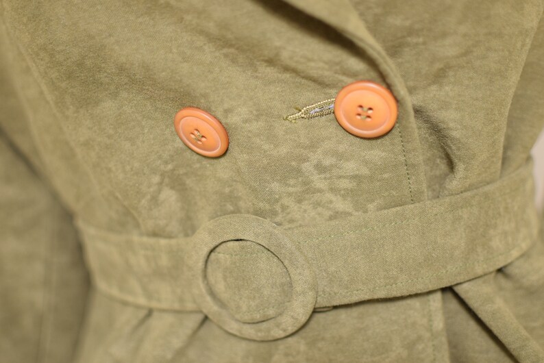olive green suit two piece blazer skirt