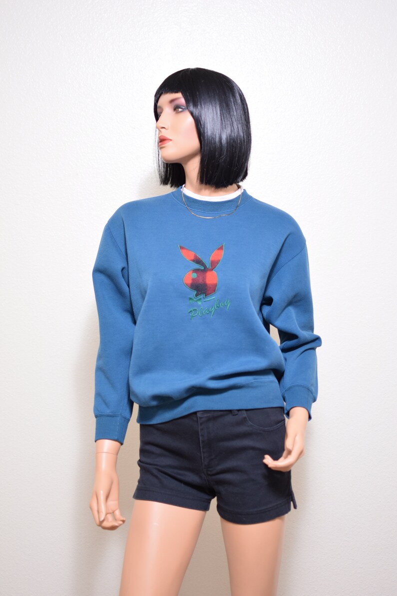playboy sweatshirt vintage plaid deep teal 80s 90s