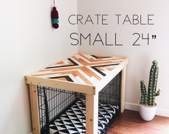 24” Crate Table - Wood Chevron Art Kennel Cover - modify your basic wire dog crate - SMALL 24” length - table only! No crate included