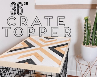 36” Crate Table Topper - Wood Chevron Art Kennel Cover - modify your wire dog crate - Large 36” length - table only! No crate included