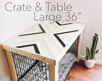 36” Crate Table -Wood Chevron Art Kennel Cover - modify your basic wire dog crate - LARGE 36" length - bed, blanket, curtain sold separately