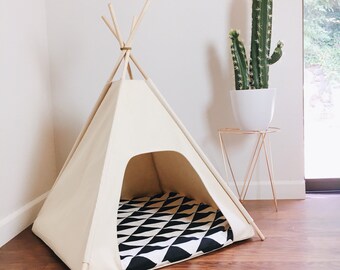 24" Kleiner Hund /Katze Teepee Haustier Zelt - 24" Basis Natur, Grau oder Schwarz Canvas WÄHLE DEIN KISSEN oder benutzerdefinierte Bestellung
