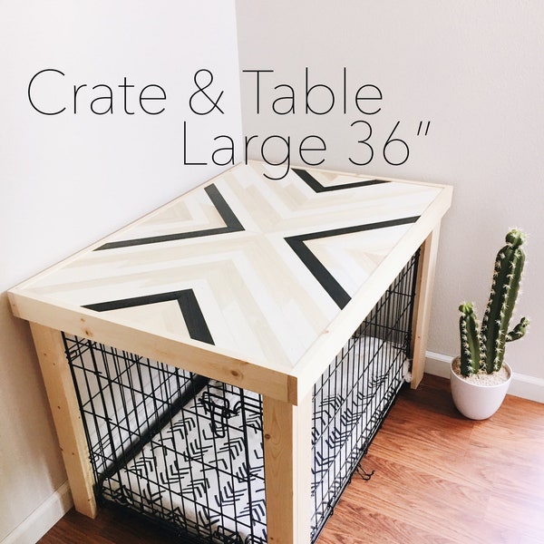 36” Crate Table -Wood Chevron Art Kennel Cover - modify your basic wire dog crate - LARGE 36" length - bed, blanket, curtain sold separately