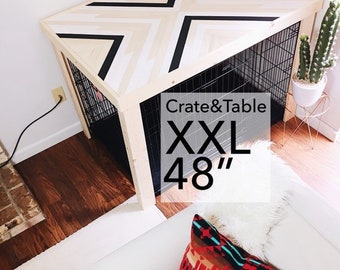 48” Crate & Table - Wood Chevron Art Kennel Cover - modify your basic wire dog crate - XXL 48" length - bed, blanket, curtain sold separate