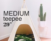 Medium Dog Teepee Tent-29 quot base - Choose - Natural, Gray, or Black Canvas - PICK YOUR PILLOW or Custom Order it