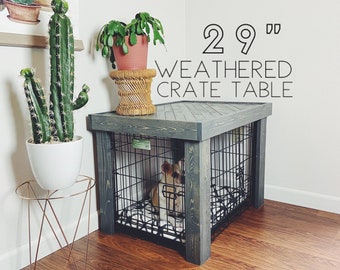 29” Crate Table - Weathered Wood Kennel Cover - modify your basic wire dog crate - MEDIUM 29" length - table only! No crate included