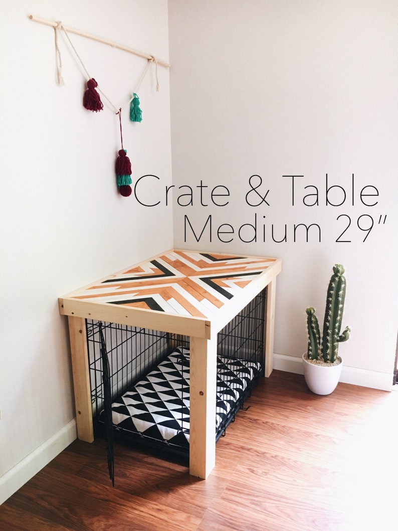 29 Crate Table Wood Chevron Art Kennel Cover modify your basic wire dog crate MEDIUM 29 length table only No crate included image 1