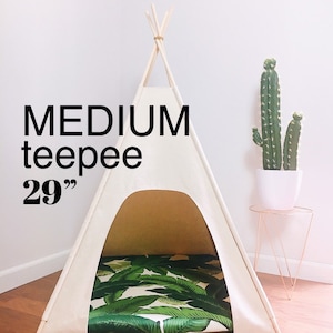 29&quot; Medium Dog Teepee/Tent-29&quot; base - Choose - Natural, Gray, or Black Canvas - PICK YOUR PILLOW or Custom Order it
