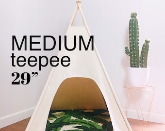 29" Medium Dog Teepee/Tent-29" base - Choose - Natural, Gray, or Black Canvas - PICK YOUR PILLOW or Custom Order it