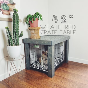 42” Crate Table - Weathered Wood Kennel Cover - modify your dog crate - X LARGE 42" length - bed, blanket, curtain sold separate