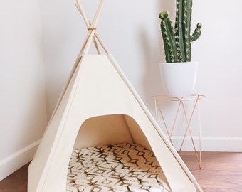 Petit tipi original pour animaux de compagnie de 24 po - Toile naturelle de base de 24 po - CHOISISSEZ VOTRE OREILLER ou commandez-le sur mesure