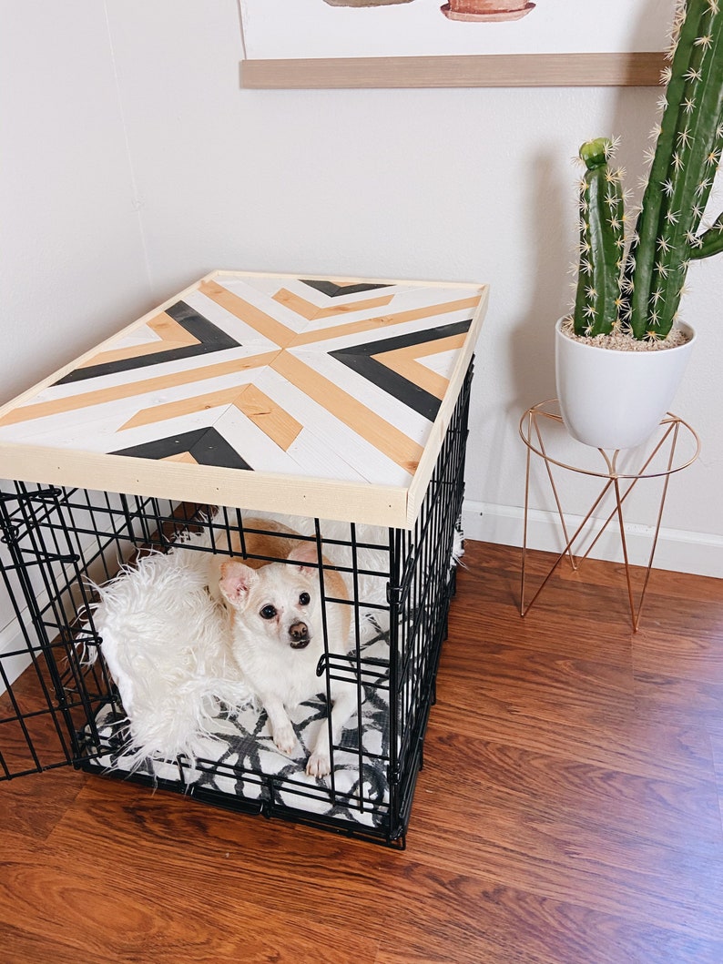 42 Crate Table Topper Wood Chevron Art Kennel Cover modify your wire dog crate XL 42 length table only No crate included image 7