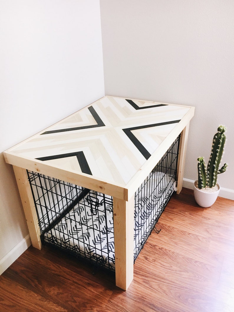 29 Crate Table Wood Chevron Art Kennel Cover modify your basic wire dog crate MEDIUM 29 length table only No crate included image 8