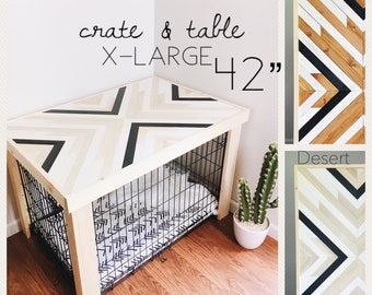 42” Crate Table -Wood Chevron Art Kennel Cover - modify your basic wire dog crate - X LARGE 42" length - bed, blanket, curtain sold separate