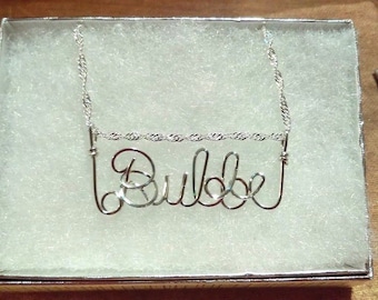 BUBBE Wire Name necklace, Yiddish Grandmother