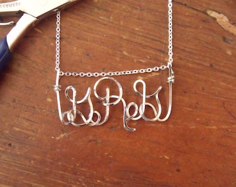 3 Initial Pendant in Sterling Silver Personalized Monogram, unique gift. ooak gift, teen gift, tween gift, unusual gift