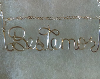 BESTEMOR  Wire Name necklace ,Norwegian Grandmother Gift. sterling silver on 20" chain