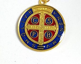 Pendant to ward off Evil - Saint Benedict blue and gold