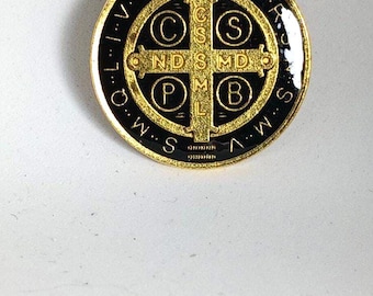 Patron for warding off evil - Patron Saint Benedict black and gold pendant