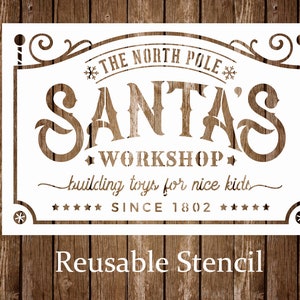 Santa's Workshop Stencil, Farmhouse Christmas Stencil, Christmas Sign, Reusable Stencil, Craft Stencil