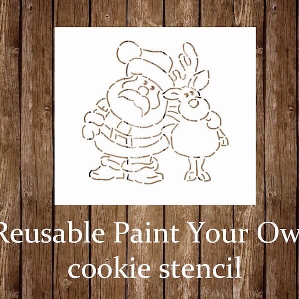 PYO Christmas Santa Stencil, Paint Your Own Christmas Cookie Decorating Stencil, Santa Reindeer Cookie Stencil