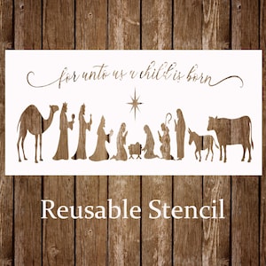 For Unto Us Nativity Christmas Stencil, Reusable Christmas Sign Stencil