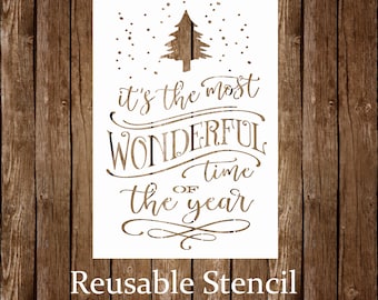Most Wonderful Time Stencil, Christmas Stencil, Christmas Sign, Reusable Stencil, Painting Stencil, Craft Stencil