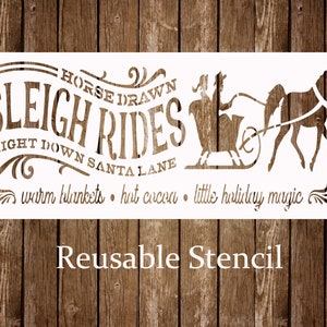 Sleigh Rides Christmas Stencil, Vintage Reusable Christmas Stencil, Christmas Sign Stencil