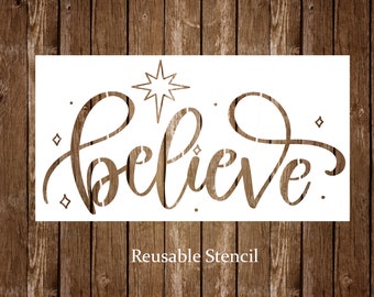 Christmas Believe Star Stencil, Reusable Christmas Farmhouse Sign Stencil