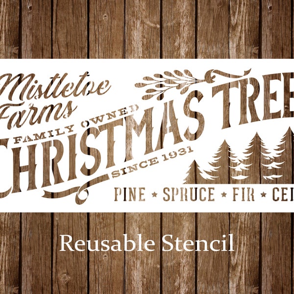 Tree Farm Christmas Stencil, Mistletoe Farms Vintage Reusable Craft Stencil, Christmas Trees Sign Stencil