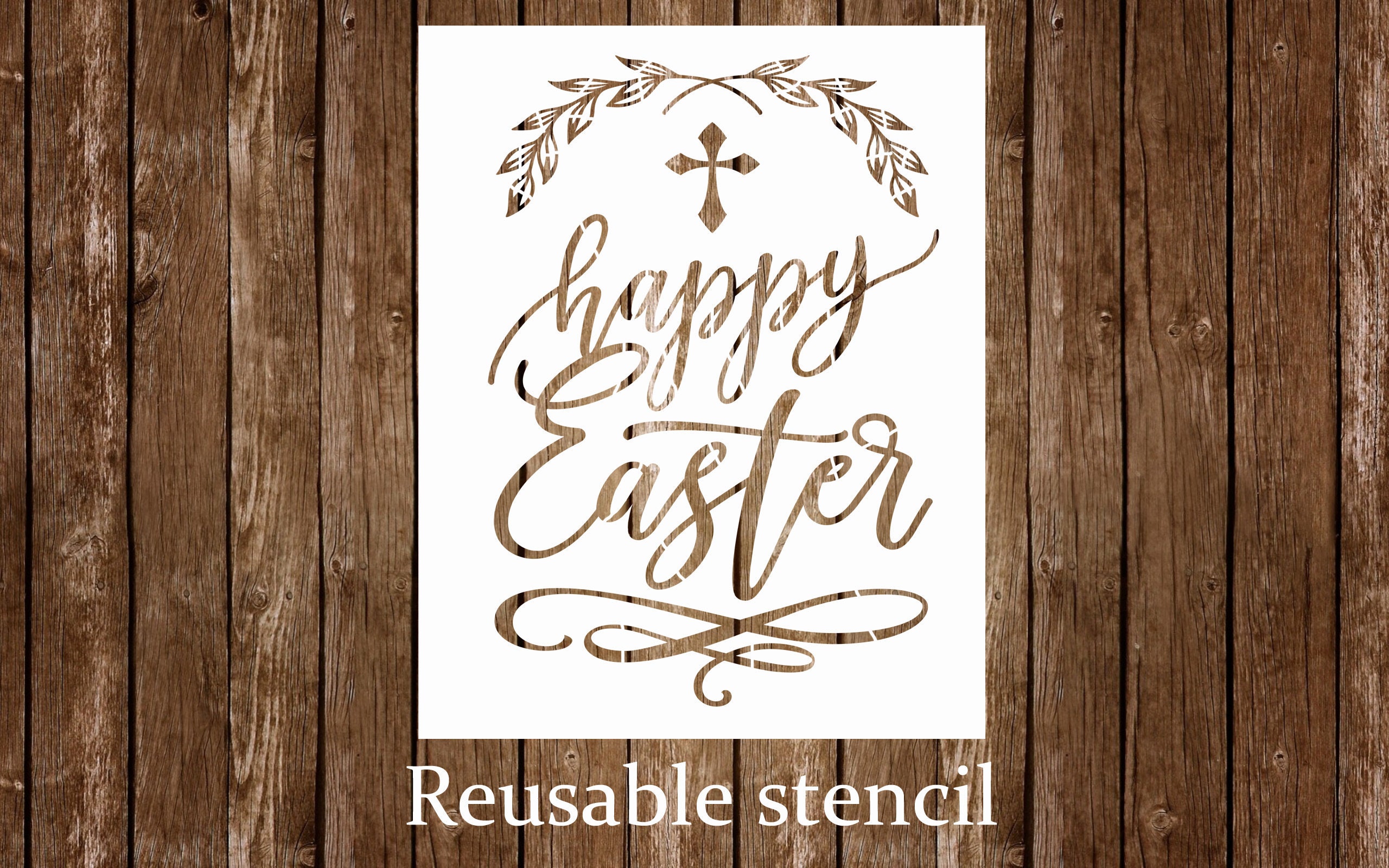 Happy Easter Stencil with Cross Easter Stencil Religious Etsy
