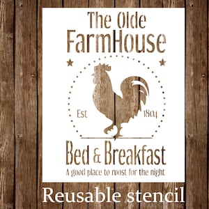 Rooster Farmhouse Stencil, Vintage Sign Stencil, Bed and Breakfast Reusable Stencil