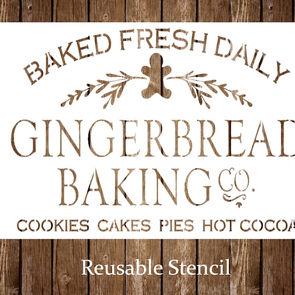 Gingerbread Baking Company Stencil, Christmas Baking Stencil, Gingerbread Reusable Sign Stencil