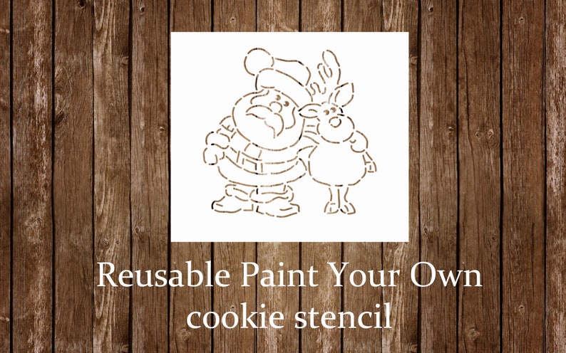 Santa Reindeer Cookie Stencil Paint Your Own Christmas Cookie Decorating Stencil PYO Christmas Santa Stencil