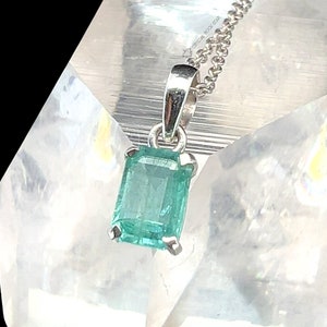Genuine Emerald Necklace - Sterling Silver - 8x5mm Emerald Cut Solitaire Natural Green Colombian Gemstone - May Birthstone Valentine's Gift