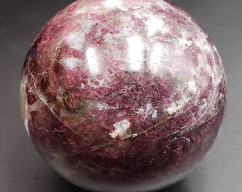 Pink Tourmaline Quartz with Smoky Quartz  Sphere - Rubellite Sphere - Raspberry Pink Collector Crystal Ball - Meditation Room Decor 2.1"