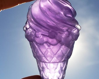 Purple Fluorite Crystal Ice Cream Cone - Dessert Art Kitchen Decor Carving Figurine - Negative Energy Removal - Starseed Energy Cleansing
