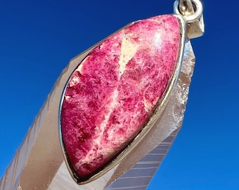 Rare Tugtupite Pendant - Sterling Silver - Glows Pink in Black Light - Darkens in Sunlight - UV Mineral Greenland Crystal - Rose Petal Shape