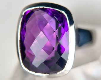 Amethyst Statement Ring - Purple Sterling Silver Chunky Cocktail, February Birthstone Size 8 - Starseed Natural Crystal Cleansing Jewelry