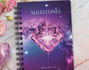 Celestial Dream Journal, Pink Diamond Spiral Notebook, Grimoire Manifestation Planner, Tarot Crystal Starseed Gift
