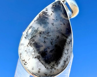 Undervattenstidskapsel Dendritisk Agat Opal Droppformad Sterlingsilverhänge - Spirit Guide Merlinit Dendrit Kristall Halsband