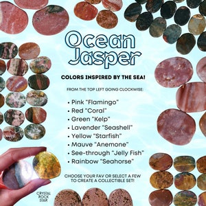 Ocean Jasper Crystal Sea Collection - Pink Red Green Lavender Yellow Mauve Semi-Translucent Rainbow - Flat Polished Palm Stones - Crystal Rock Star California