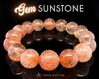 Sunstone Bracelet, High Grade Crystal, Friendship Stretch Bracelet, Sparkly Hematite, 13.5mm Beads Arusha Gem Sunstone Beryl Crystals