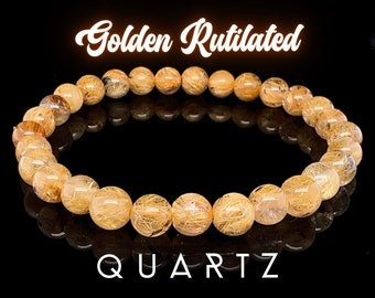 Golden Rutilated Quartz Bracelet, Prosperity Crystal, Manifestation Bracelet, Gemstone Bracelet, Protection Bracelet, 6.6" AAA 7mm Beads