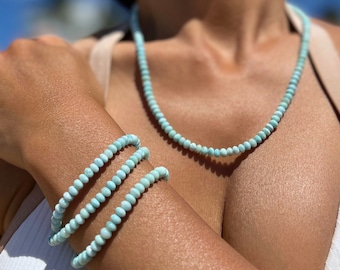 Larimar Necklace - Converts to Bracelet - Rondelle Round 4-5mm Beads - Mermaid Siren Dolphin Atlantis Jewelry