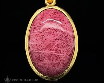 Tugtupite Pendant - Gold Sterling Silver - Large Greenland Crystal - UV Pink Glow Fluorescent - Tenebrescent - Unique Anniversary Gift