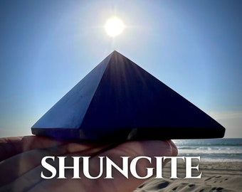 Genuine Shungite Pyramid - Must Have EMF Protection - Root Chakra Grounding - Sacred Geometry Decor - Grid Centerpiece Generator
