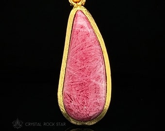 Tugtupite Pendant - Gold Sterling Silver - Natural Color Changing Gemstone - Fluoresces Pink - Anniversary Love Jewelry Gift