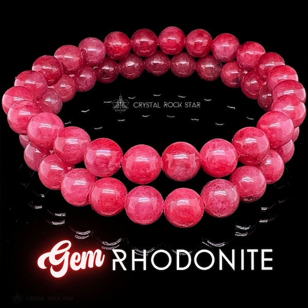 Gem Rhodonite Bracelet, AAA Quality Genuine Gemstone Friendship Bracelet, Berry Pink Crystal 6mm 8mm 10mm Beads, Self Love Gifts for Her