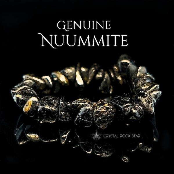 Pulsera genuina de chip Nuummite, cristal de Groenlandia, idea de regalo rara única, joyería de protección empática, cristales llamativos de 3 mil millones de años